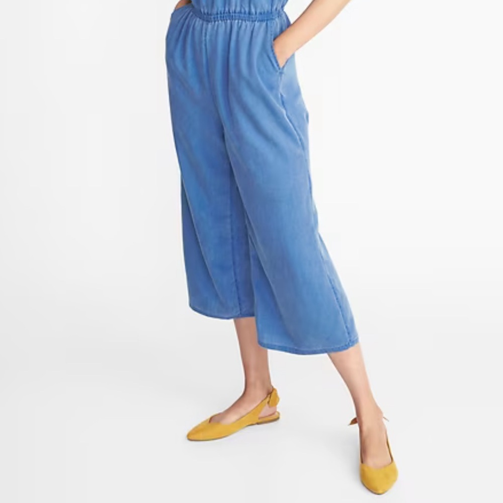 BlackJack Linen Jumpsuit with Wide Leg and Elastic Waist POCKETS - Picture 2 of 11